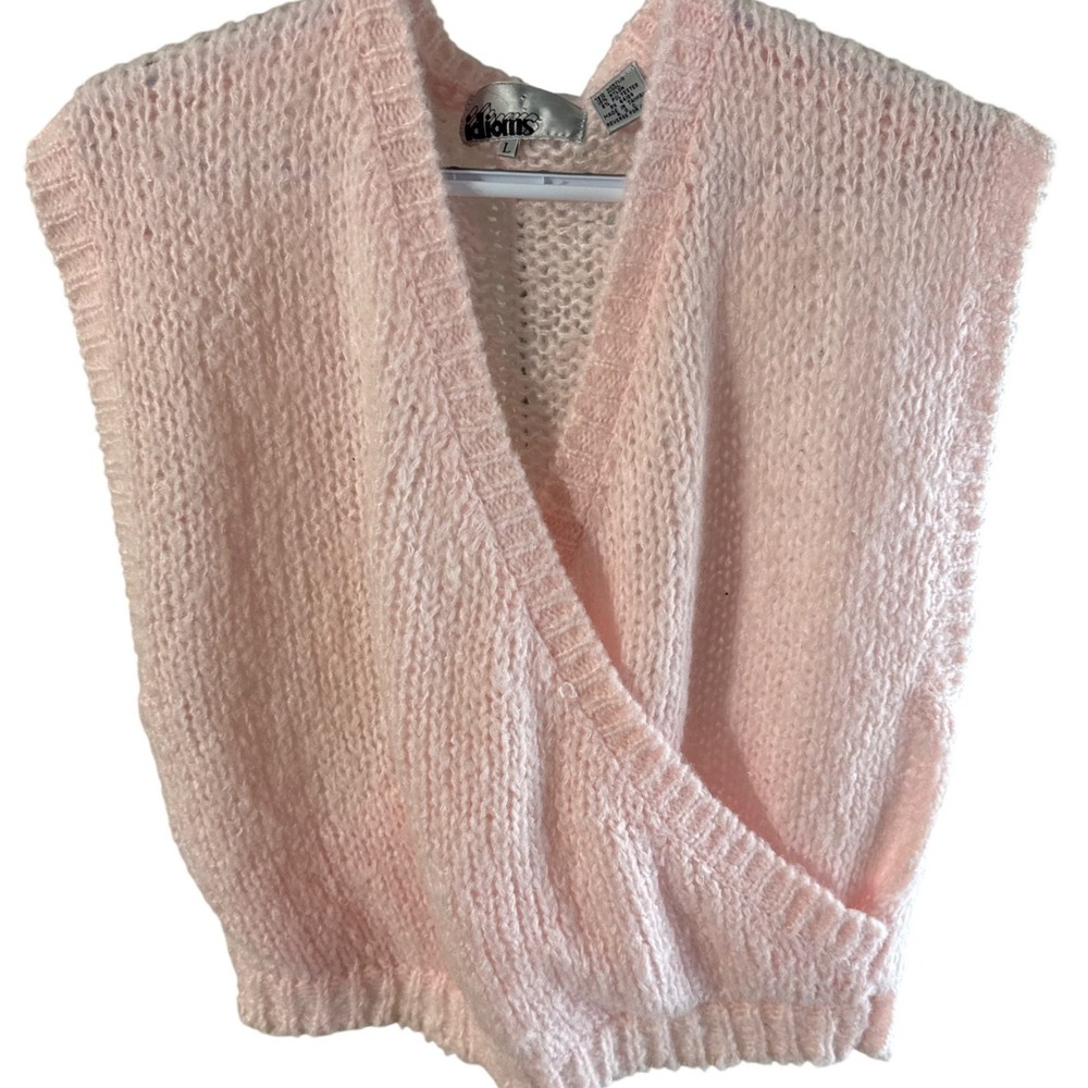 Idioms Vintage Pink Wrap Knit Sweater Vest Womens Large Wool Blend V-Neck